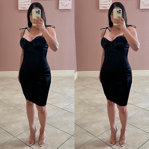 ADALEE Satin Bodycon Dress -black - Picture 2 of 4
